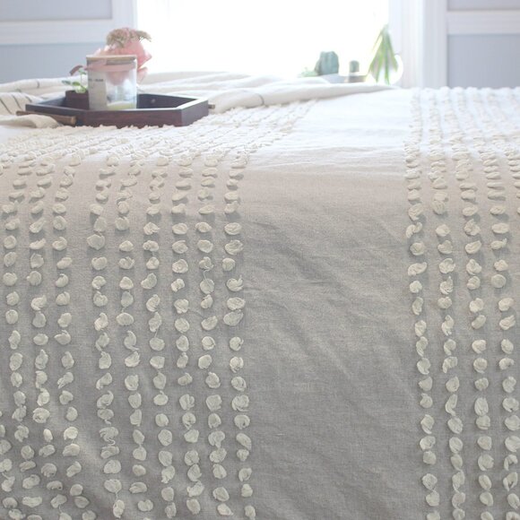 Comforter and 2 Shams. The pure Collection By Indigo Gray White Pom Pom Texture - Picture 5 of 6